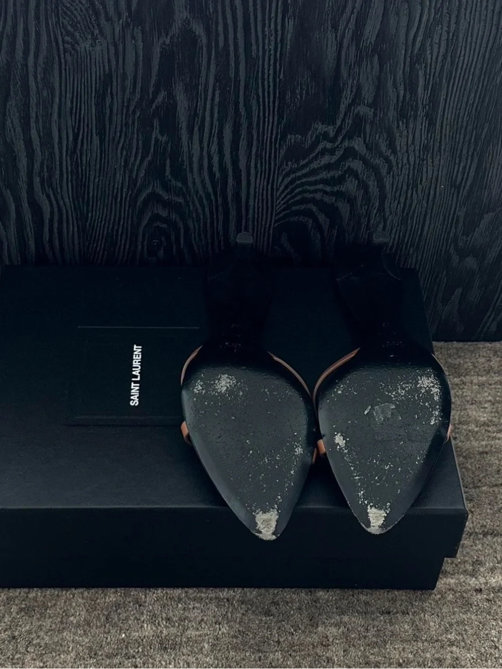 Saint Laurent Black and Brown Leather Slide Heels - Picture 3 of 4
